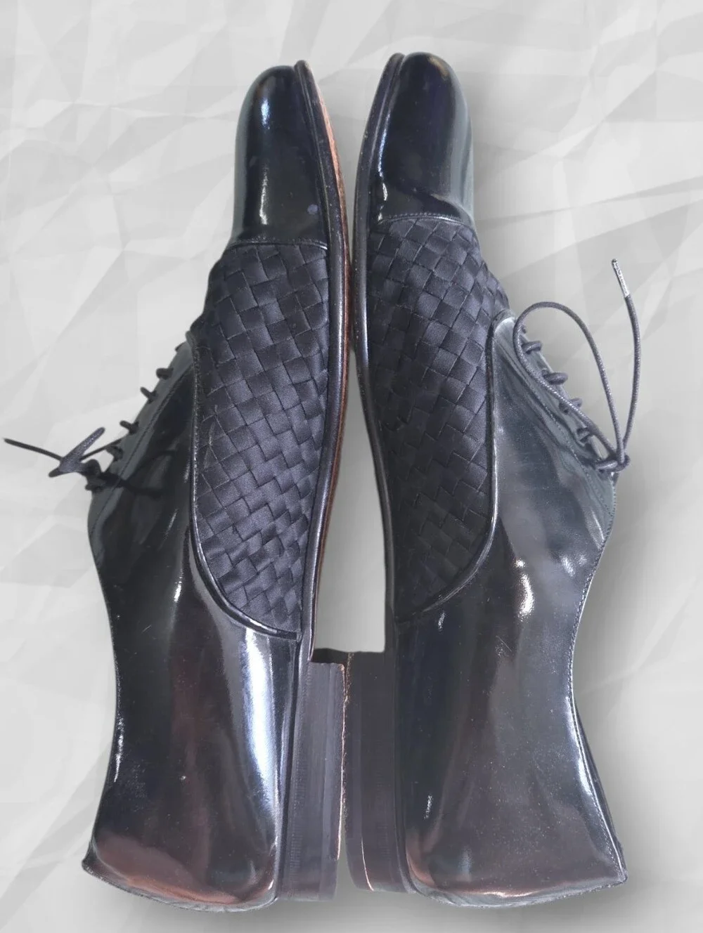 Mezlan Hampton Men's Black Patent Leather Woven Cap Toe Oxfords Size 11M